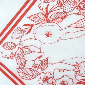 Bandana Strawberry Bunny 100% cotton screen printed Botanical Flower Hair Scarf Tarot Altar Cloth Boho Tapestry pet bandana image 5