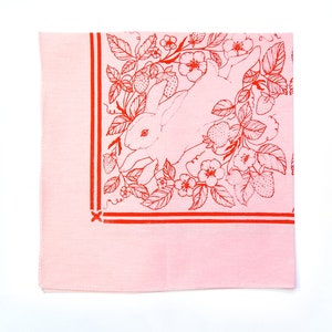 Bandana Strawberry Bunny 100% cotton screen printed Botanical Flower Hair Scarf Tarot Altar Cloth Boho Tapestry pet bandana PINK PREORDER