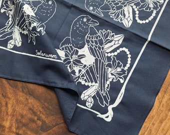 Magpie bandana | 100% cotton -screen printed -Botanical Flower Hair Scarf -Tarot Altar Cloth -Boho Tapestry -pet bandana