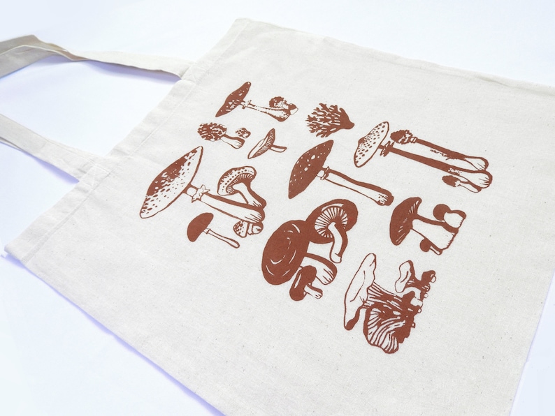 Mushroom tote 100% cotton screenprinted autumn themed totebag image 1