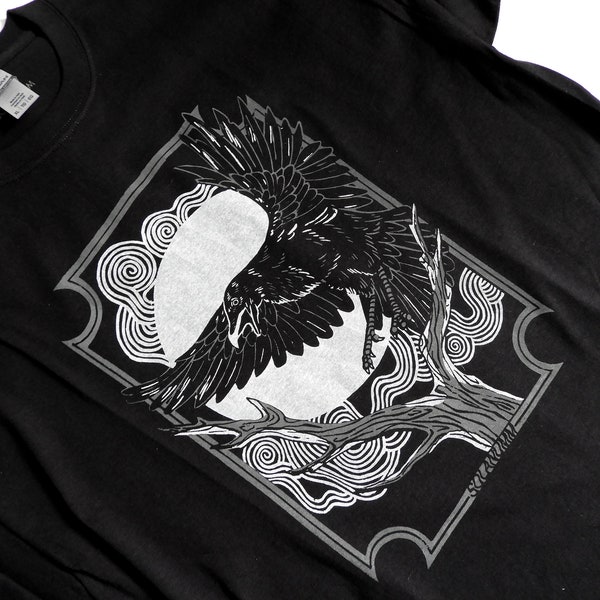 Crow T-shirt | white and grey bird print 100% cotton unisex t-shirt