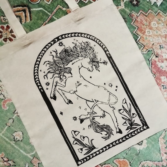 Unicorn tote |100% cotton fantasy totebag screenprinted by hand