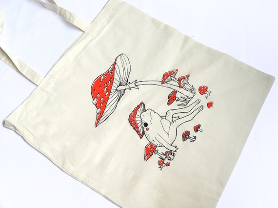 Mushroom froggy tote |100% cotton totebag screenprinted by hand