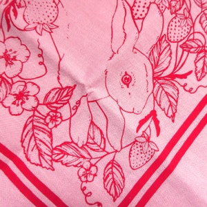 Bandana Strawberry Bunny 100% cotton screen printed Botanical Flower Hair Scarf Tarot Altar Cloth Boho Tapestry pet bandana image 4