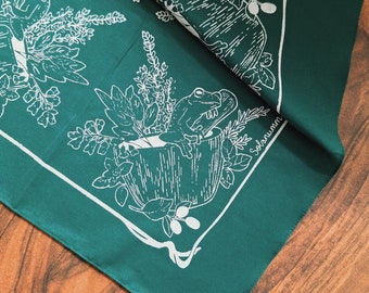 Frog bandana | 100% cotton -screen printed -Botanical Flower Hair Scarf -Tarot Altar Cloth -Boho Tapestry -pet bandana