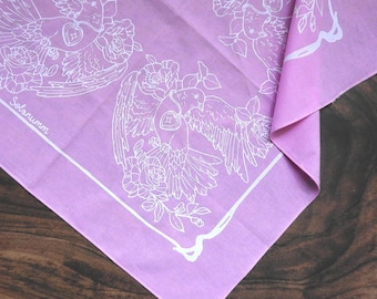 Bandana Dove | 100% cotton -screen printed -Botanical Flower Hair Scarf -Tarot Altar Cloth -Boho Tapestry -pet bandana