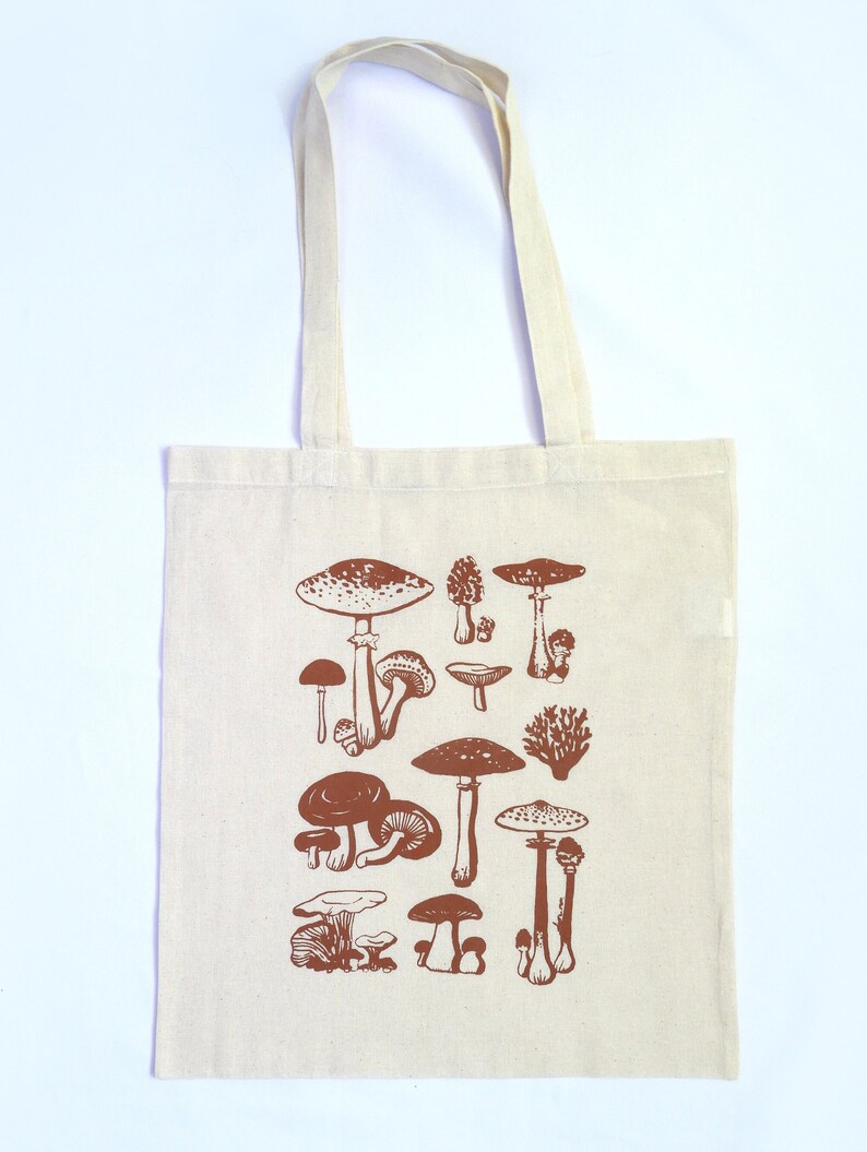 Mushroom tote 100% cotton screenprinted autumn themed totebag image 3