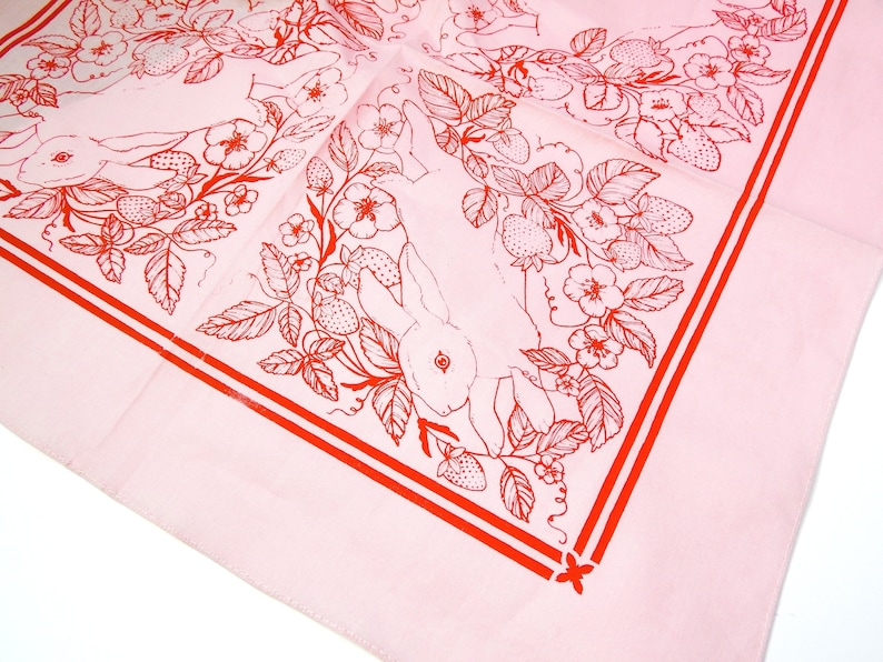 Bandana Strawberry Bunny 100% cotton screen printed Botanical Flower Hair Scarf Tarot Altar Cloth Boho Tapestry pet bandana image 1