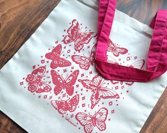 Butterfly tote | 100% cotton pink totebag