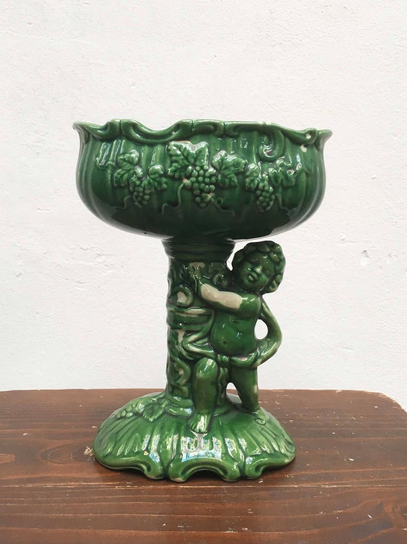 Groene Vaas Traf Cupido Vintage Keramik Vase Boho Amor Etsy