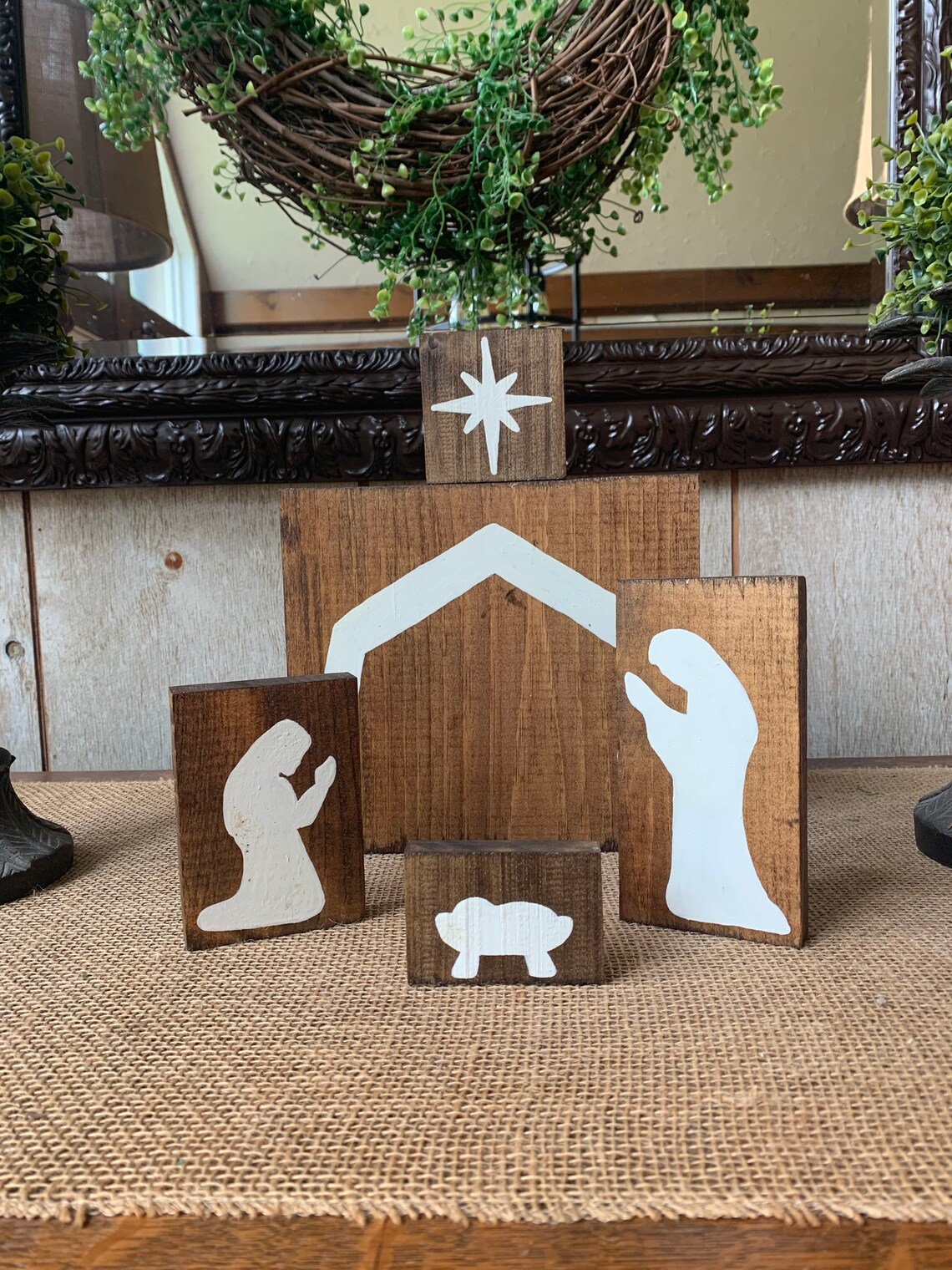 Wooden Block Nativity Scene Etsy