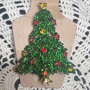 Vintage Christmas Tree Brooch Pin Rhinestones