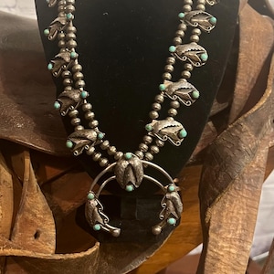 Vintage Silver Squash Blossom Turquoise Necklace
