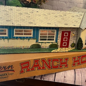 Vintage Metal Tin Lithograph Dollhouse with  Furniture Modern Marx