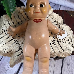 Vintage 11&quot; Composition Kewpie Doll Rose O&#39;Neill Heart Decal Wings