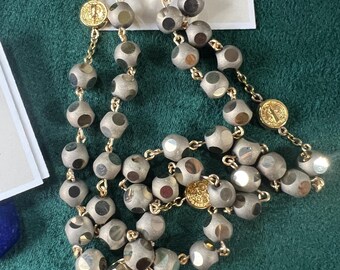 Praying Hands Rosaries-Gray Facetted Colored Beads W/ Gold & Silver  Metal Accents-Handmade