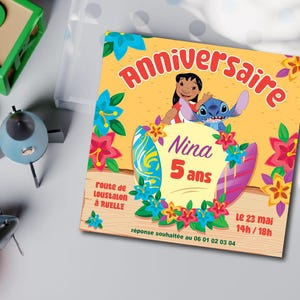 Lilo and Stitch "Aloha" Birthday Card Invitation for Kids Flower Hibiscus Hawaii Islands Polynesia Cartoon