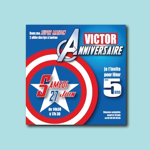 Carte d'anniversaire "Super Héros" bouclier super pouvoir captain america marvel avengers hulk ironman fête garçon déguisement enfant garçon
