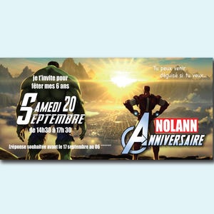 Carte d'anniversaire "Super Héros" Hulk Ironman Super pouvoirs enfant fête avengers captain america thor marvel