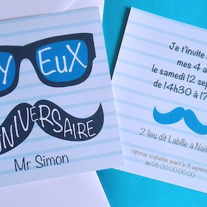 Carte d'anniversaire "Monsieur Moustache" garçon lunettes de soleil petits pois lunettes fête garçon
