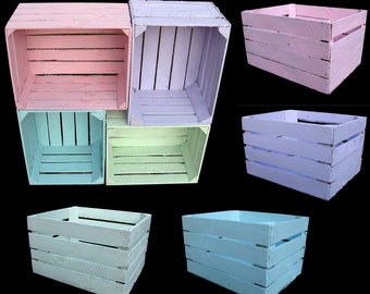 OLD COLORED FRUIT BOXES Wooden boxes in pastel colors Mint Green Blue Pink Purple Vintage Apple boxes Wine boxes Shelf decoration Shabby Chic Colorful Antique