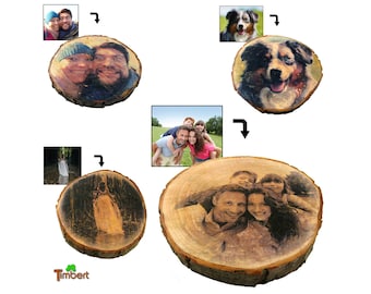 PHOTO sur TREE DISC impression sur bois image cadeau idée anniversaire mariage en bois Saint Valentin cadre photo vintage cadeau invité