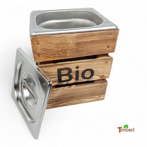 Rustic BIO WASTE BIN &quot;BIO&quot; made of wood & stainless steel COMPOST BIN + lid Organic waste Compost Waste Container Trash can Sustainable Eco