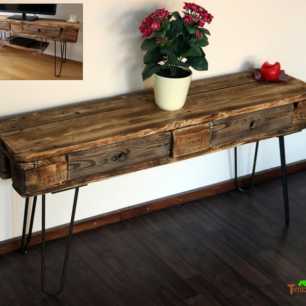 Vintage TV Shelf TV Board made of EURO PALLETS Hairpin Legs Industrial Design Sideboard Rustic Reclaimed Wood Upcycling TV Table Wood Furniture