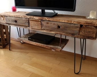 TV stand made from Euro pallets • Vintage TV stand with hairpin legs • Industrial loft design • Wooden sideboard/lowboard • Upcycled TV furniture