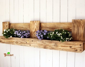 BLUMENREGAL Rustikal aus PALETTEN Garten Terrasse Kräuterbeet Pflanzregal Recycling Holz Balkonkasten Wandregal Altholz Gelände Zaun Hängend