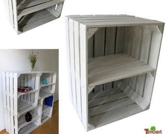 VIEUX FRUITS BLANCS Caisse avec planche intermédiaire blanche étagère à chaussures boîte en bois + insert caisse à pommes étagère murale étagère en bois placard antique shabby chic