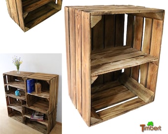 OLD FRUIT CRATE Flamed with intermediate board Wooden box Apple box Middle board Vintage wall shelf Wooden shelf Rustic decoration Shabby shoe rack