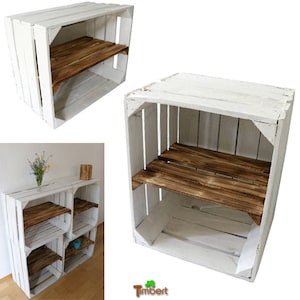 Old WHITE FRUIT BOX with intermediate board SHOE SHELF Stable wooden boxes organizer lowboard vintage boxes shelf bookcase shabby chic boho
