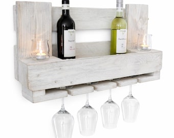Étagère à vin vintage fabriquée à partir de palettes Europe, étagère murale, mobilier en palettes de bois, rustique, shabby chic, blanc, bois de récupération, casier à bouteilles, cuisine, industriel, champêtre
