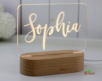 NACHTLICHT Personalisiert mit NAMEN Kinder Schlummerleuchte Nachtlampe Stimmungslicht Holz Geschenk Baby Mädchen Junge  Geburt Taufe Deko