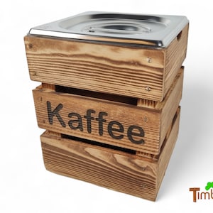 Rustic COFFEE CONTAINER for storing coffee beans, coffee powder, cocoa, tea, cereal, COFFEE CAN STORAGE CONTAINER made of wood & stainless steel kitchen