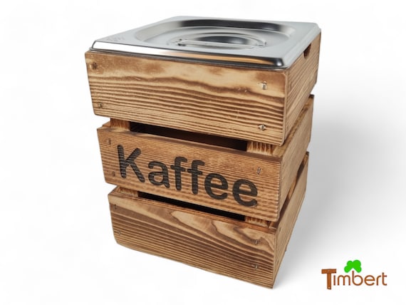 Rustikaler KAFFEEBEHÄLTER zum Aufbewahren von Kaffeebohnen Kaffeepulver Kakao Tee Müsli KAFFEEDOSE VORRATSDOSE aus Holz & Edelstahl Küche