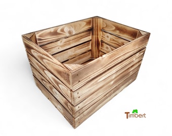 Rustic FRUIT Crate "RUBY F" Wooden Box Handmade Apple Crate Wooden Box Solid Wood Flamed Storage DIY Vintage Country Style Farmhouse Box