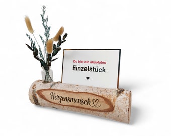 Personalized photo bar / card holder heart person birch branch glass vase flowers wooden bar picture stand picture bar gift Christmas