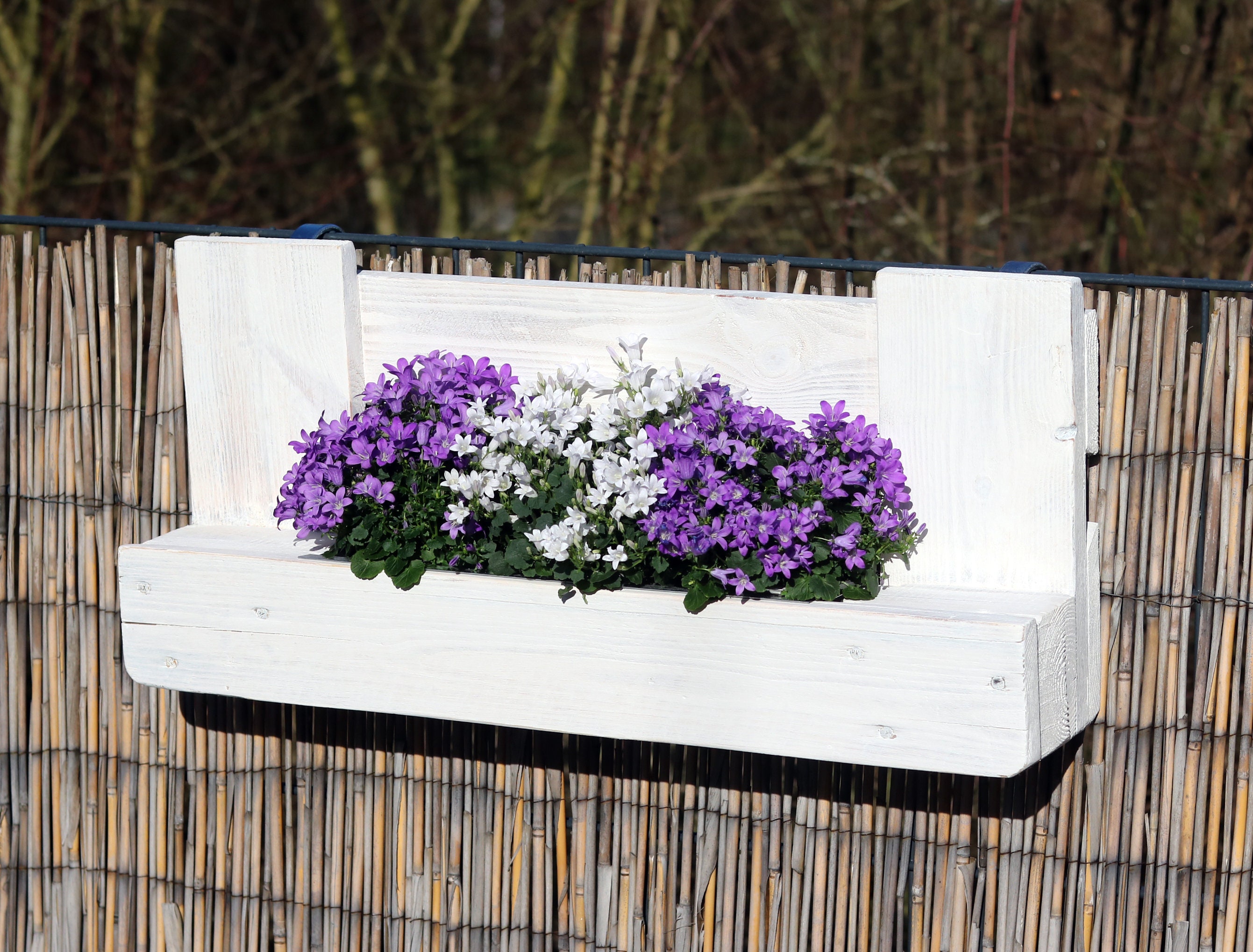 BLUMENREGAL from recycled EURO-PALETTEN wooden terrace balcony planting shelf country house wall shelf reclaimed wood terrain fence hanging pots Shabby white