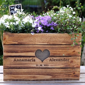 Rustikale GESCHENKEKISTE HOCHBEET Hochzeit Weinkiste Vintage Hochzeitsgeschenk aus Holz PERSONALISIERT Hölzerne Jahrestag BoHo Geldgeschenk Bild 3