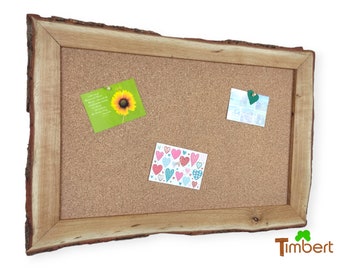 Pin board made of cork and wild oak with forest edge / tree bark XL memo board rustic cork board pin board solid wood frame office living room natural