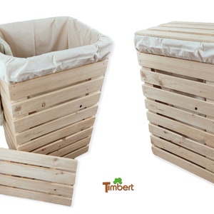 Sustainable LAUNDRY COLLECTOR made of SOLID WOOD Natural LAUNDRY CHEST Eco Wood Laundry Basket Laundry Bag Cotton Laundry Box Laundry Bin Lid Box