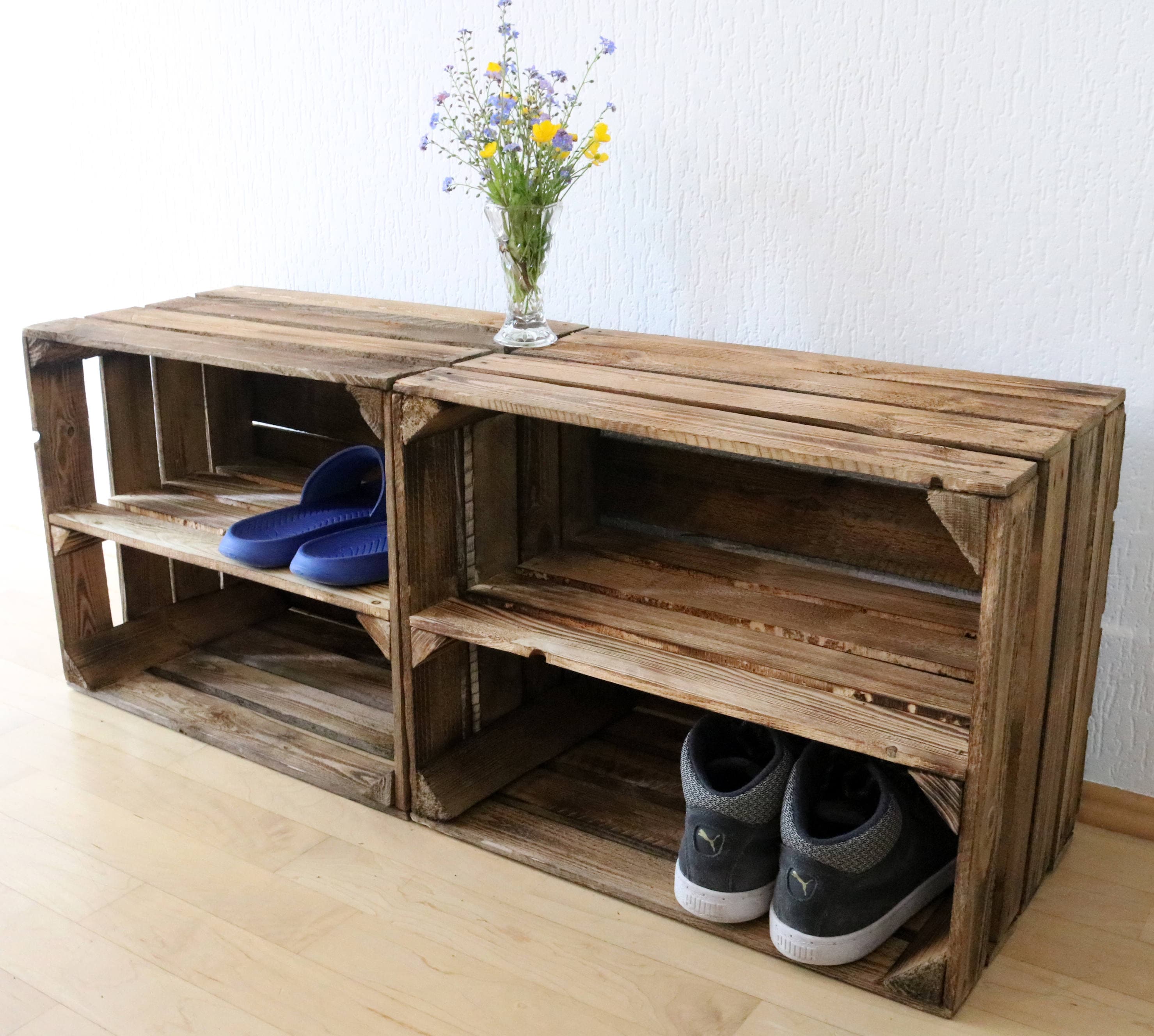 Tall SHOE RACK Various Sizes, Wooden Rustic Apple Crate Shoe Rack