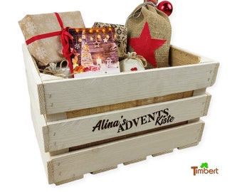 Gepersonaliseerde ADVENTBOX gemaakt van HOUT in Shabby WIT Adventskalender houten kist voor adventscadeaus Kerstmis Kerstcadeaus kinderen