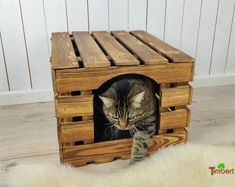 Rustikale KANINCHENTOILETTE HASEN Haus Versteck für Meerschweinchen Kleintiere Höhle Abdeckung Klo WC Behinderten Senioren Massiv Holzkiste