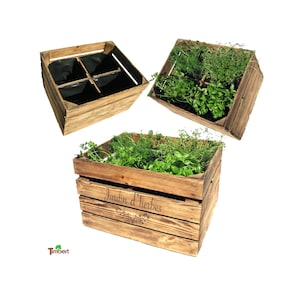 Rustikale KRÄUTERKISTE Kräuterbeet Pflanzbeet aus Holz Vintage Holzkiste Blumenkübel HOCHBEET Obstkiste Blumenkasten Urban Gardening Balkon