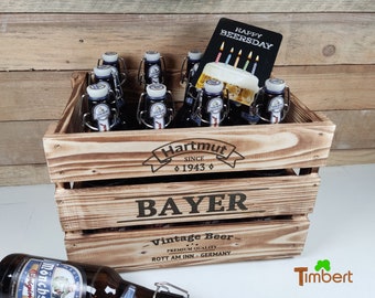 Vintage Beer Crate for Birthdays with Name, Personalized Wooden Crate, Beverage Crate, Craft Beer Gift, Beer Box for Men, Father's Day, Christmas