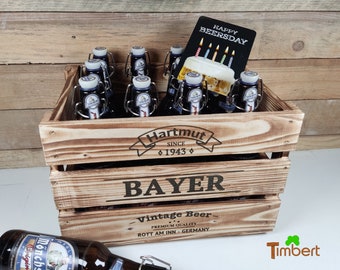 Vintage BEER Crate Personalized Wooden Box for BIRTHDAY Old Drinks Crate BEER Gift for Him Rustic Wooden Beer Box Men Father's Day