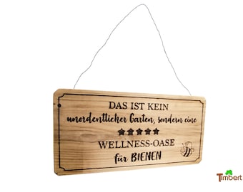 GARDEN SIGN made of old wood Wooden sign RUSTIC with saying BEES Solid wood door sign Vintage gift engraving Personalized Birthday decoration